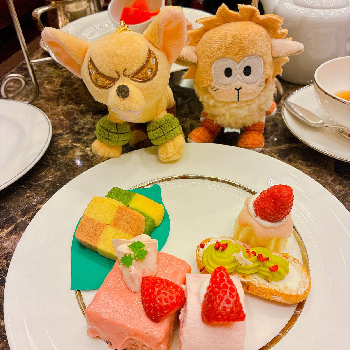 やはりこの☕️🐏可愛い😍
3枚目、めちゃくちゃ🍰を狙ってる感じになったww