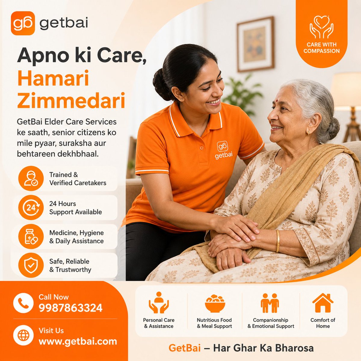 get_bai's tweet photo. Aaj ki busy life mein har kisi ko ek trusted help ki zarurat hoti hai. Chahe aapko ghar ke daily kaam ke liye maid chahiye ho ya apne loved ones ke liye proper care GetBai Agency aapke saath hai
✔️ Verified &amp; Trained Maids
✔️ Babysitter &amp; Elder Care Services
✔️ Cooking, Cleaning https://t.co/Dv1V5VZCbt