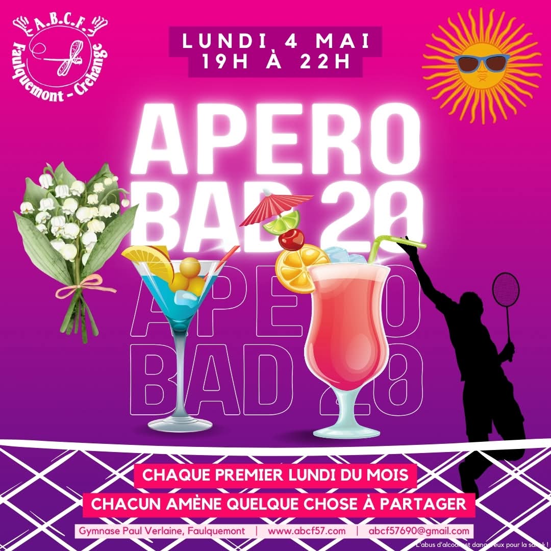 ABADCF's tweet photo. En mai fait ce qu'il te plait mais n'oublie pas notre 20è Apéro'BaD ce lundi 4 mai avec un apéro où chacun amène ce qui lui fera plaisir de partager avec tous.

On vous attend nombreux ! https://t.co/NEVyk6UsbW