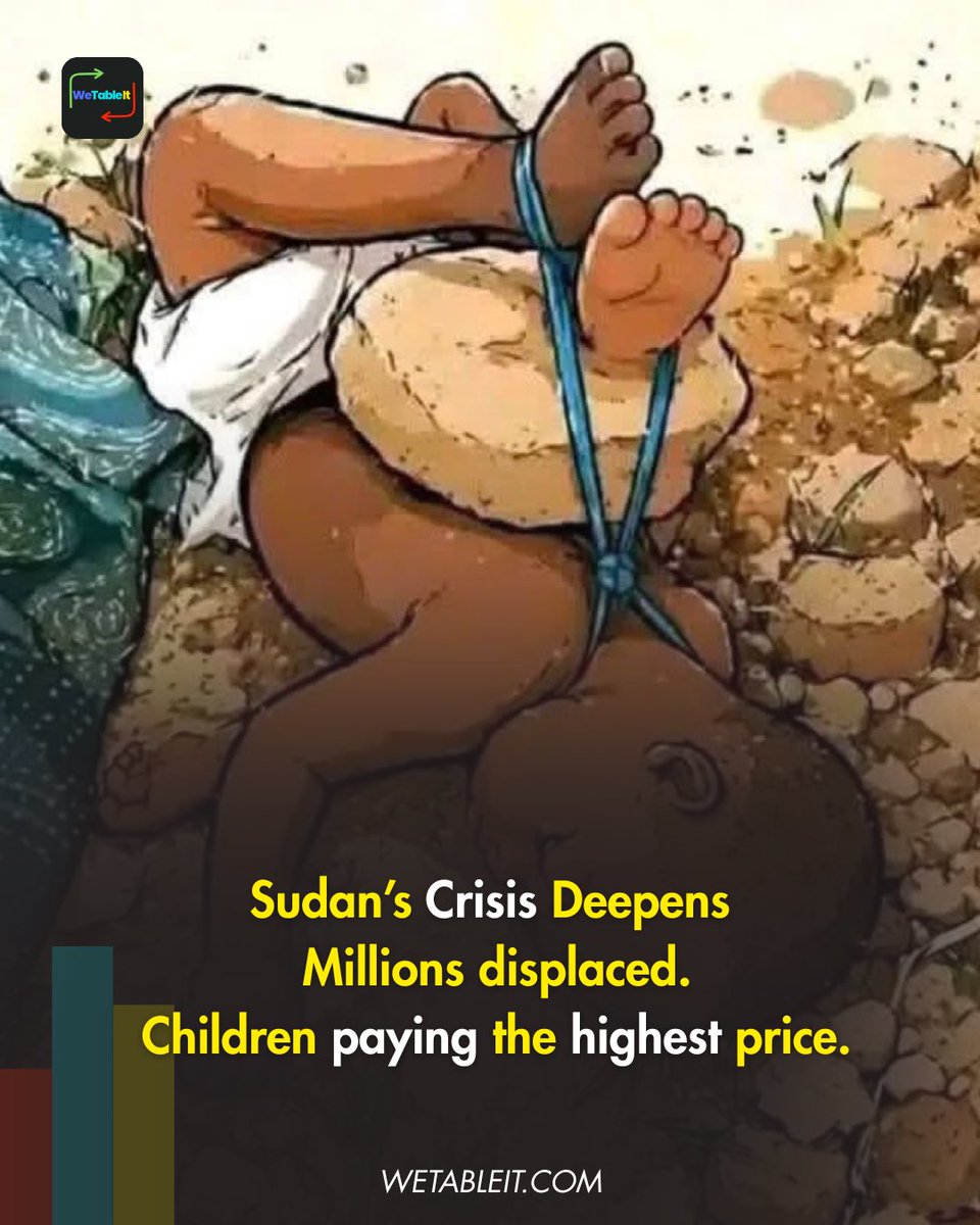 We_Table_It's tweet photo. Sudan’s war has killed over 150,000 and displaced 13M — now the world’s largest humanitarian crisis.
Children are among the hardest hit.
Why the silence?

#WeTableIt #SudanCrisis https://t.co/WRyiqsNHbZ