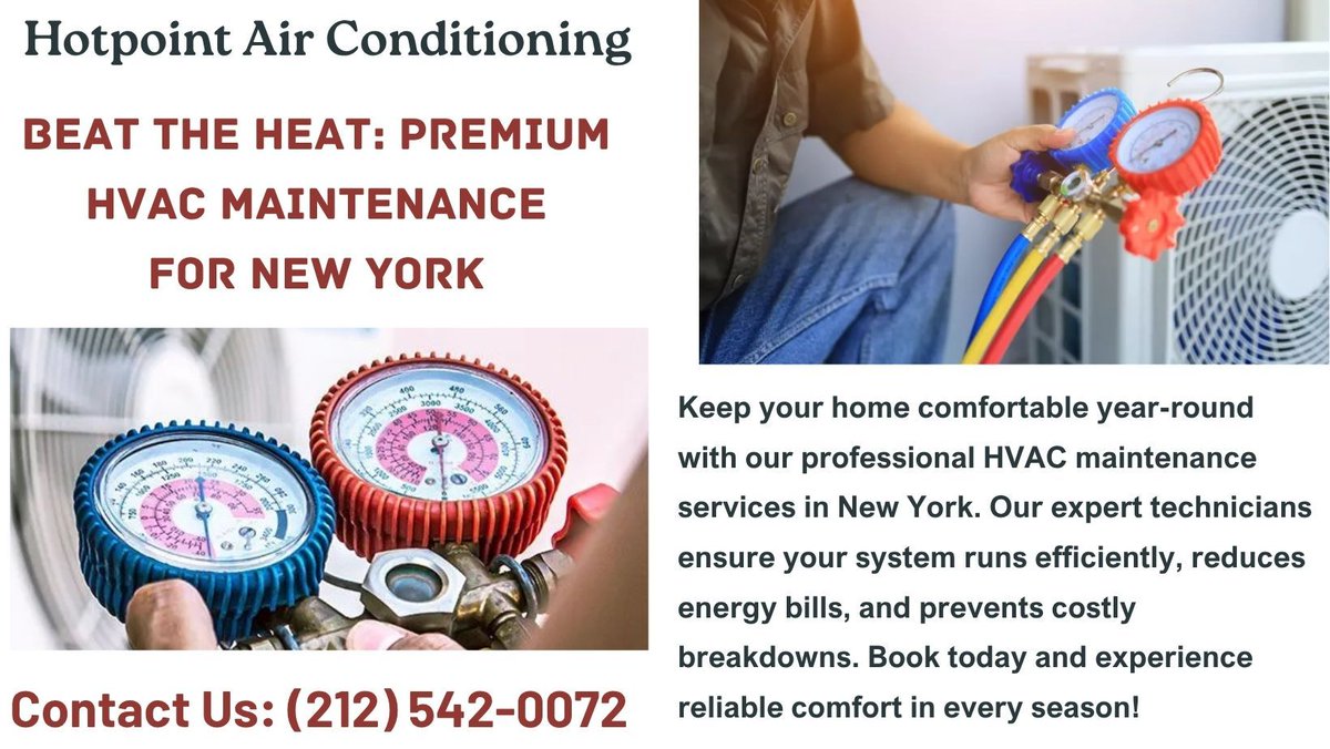 hotpointair's tweet image. Keep your home comfortable year-round with our expert HVAC maintenance services in New York. Schedule your appointment today for a healthier environment. Call us Today: (212) 542-0072 or visit: hotpointairconditioning.com
#HVAC, #HVACR, #HVAClife, #HVAClove,
#AirConditioning