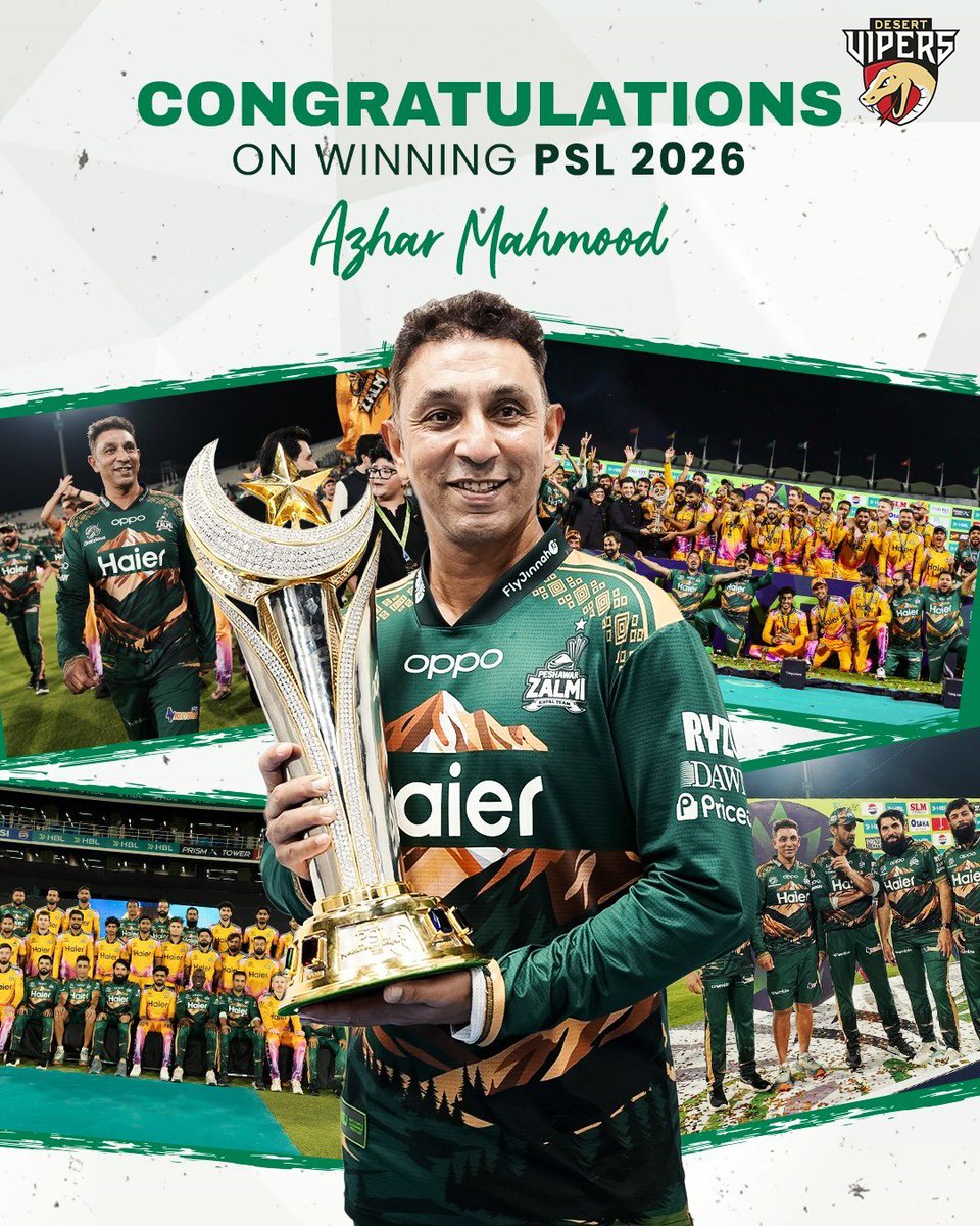 TheDesertVipers's tweet image. Azhar Bhai making it a habit to Win it in Green 💚 😉

Congratulations on winning the PSL 2026 🏆

#PSL #Champion