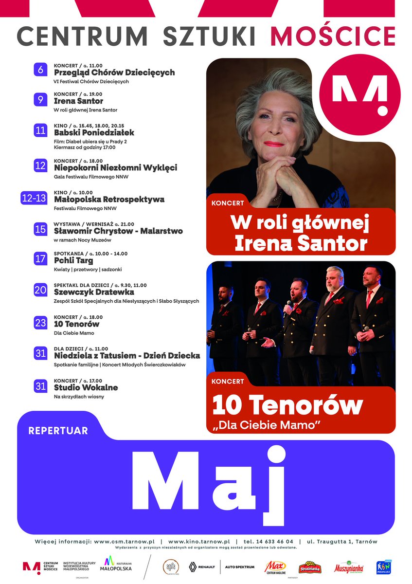 CSM_Tarnow's tweet photo. Maj w Centrum Sztuki Mościce zapowiada się intensywnie! 🎭🎶

Koncerty, kino, wystawy, spotkania i wydarzenia dla dzieci – każdy znajdzie coś dla siebie.

📅 Sprawdź nasze propozycje ⤵️
https://t.co/VneEfbtj6c⁠
---
#Tarnów #Małopolska #CSM #Kultura https://t.co/uqirbY5RGN