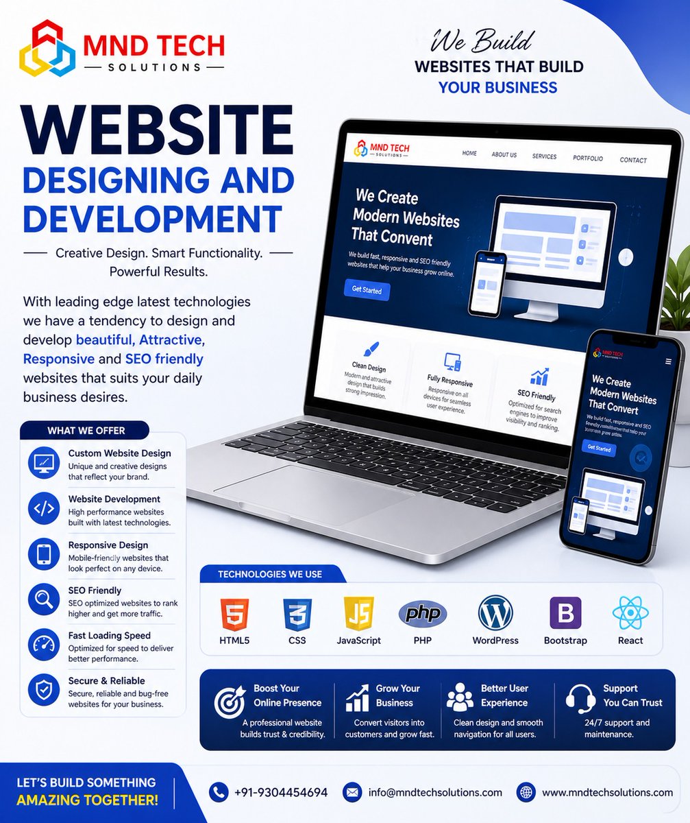mnd_tech's tweet photo. #WebDevelopment #WebsiteDesign #DigitalTransformation #BusinessGrowth #SEO #TechSolutions #MNDTech https://t.co/ApyI0oa4MS