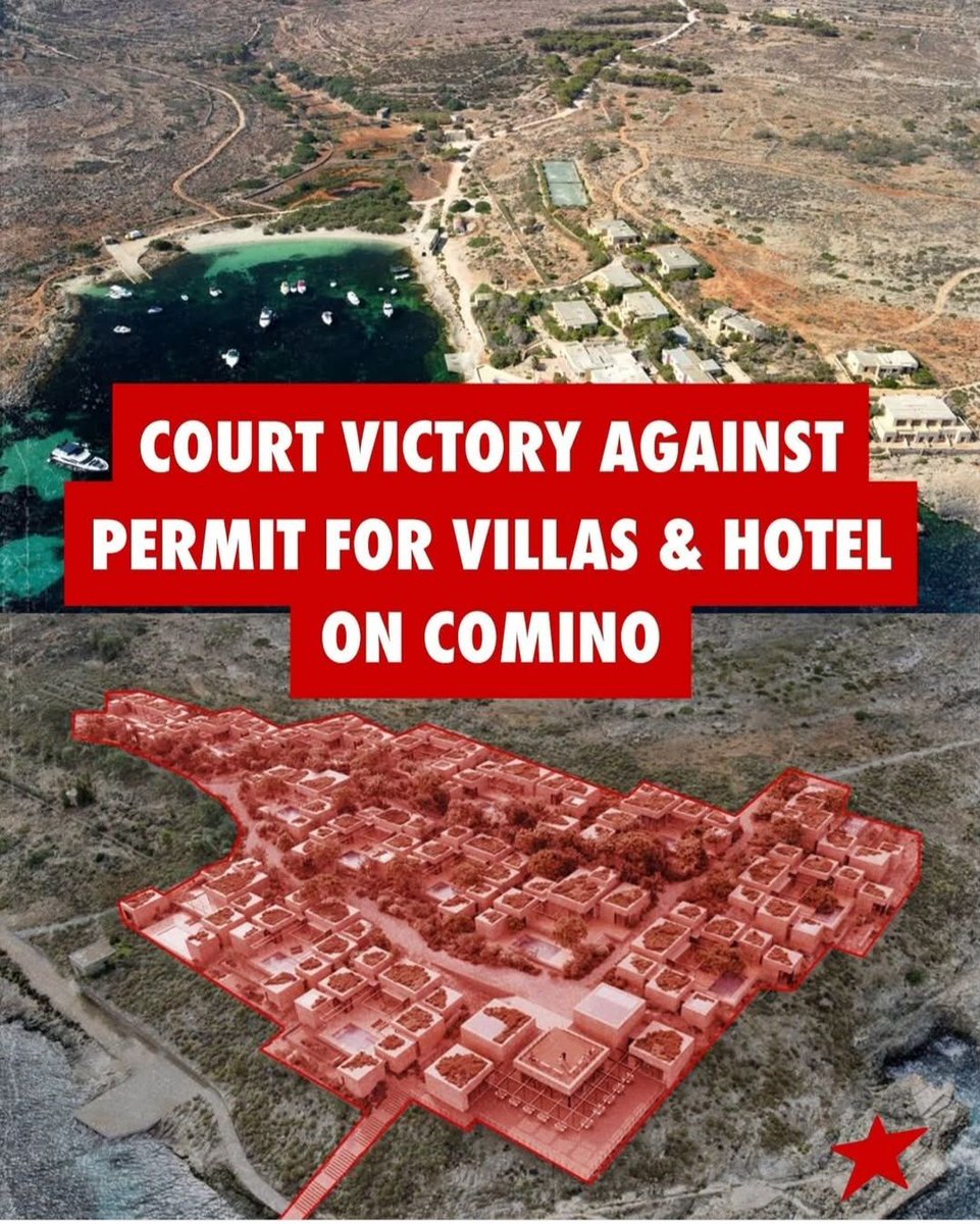 ArnoldCassola's tweet photo. Comino Victory: Prosit Graffitti. Prosit Dr Claire Bonello

The Courts have just cancelled the permit for the Hili Comino development, piloted by delinquent Johan Buttigieg, who Robert Abela put at P.A. in order to push the interests of unscrupulous developers.
We will win. https://t.co/MXEhS460Tv