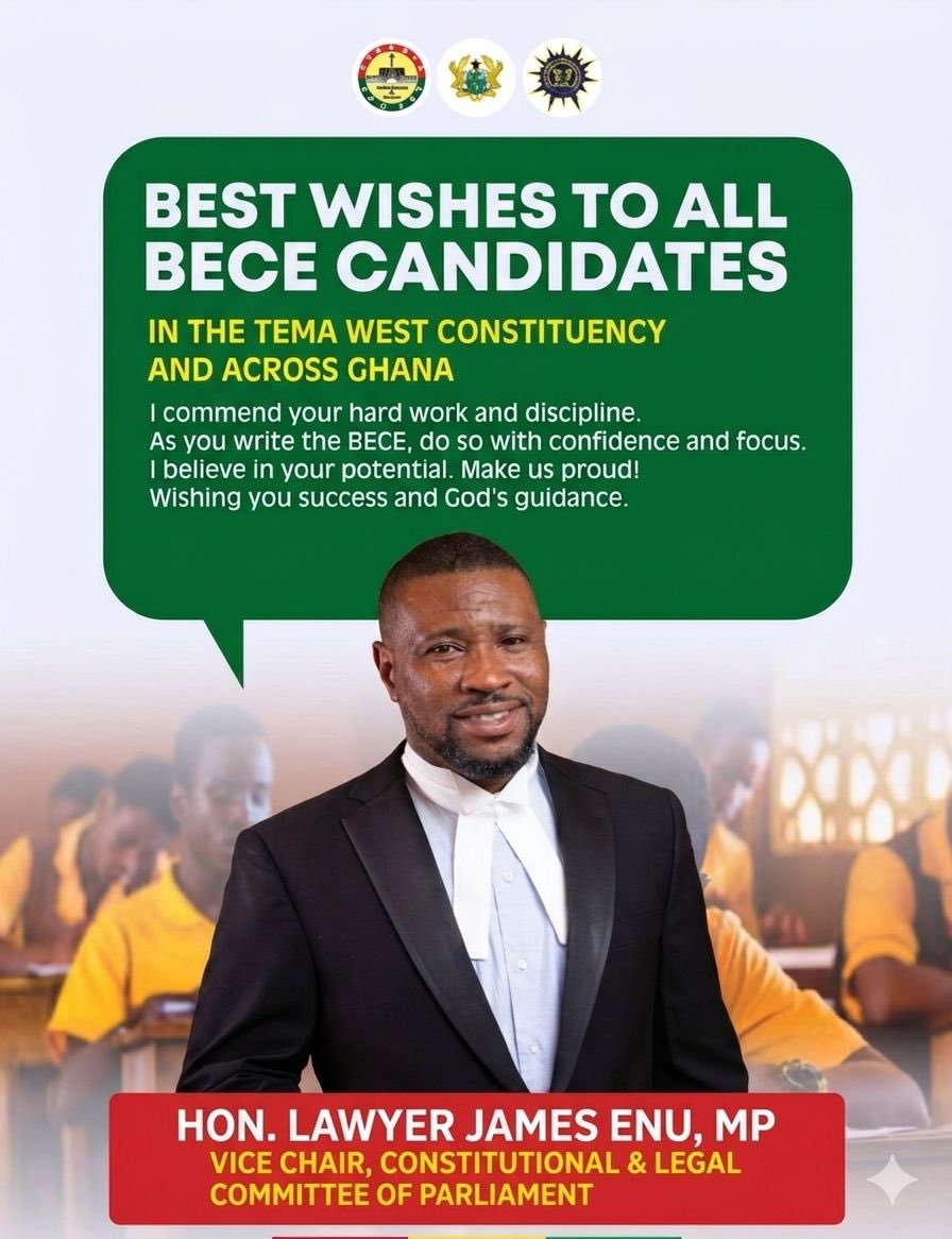 JamesEnuofficia's tweet image. I extend my best wishes to all BECE candidates in Tema West and across Ghana.

Wishing you success and God’s guidance. 📚✨

#BECE2026 #TemaWest #Success #FutureLeaders