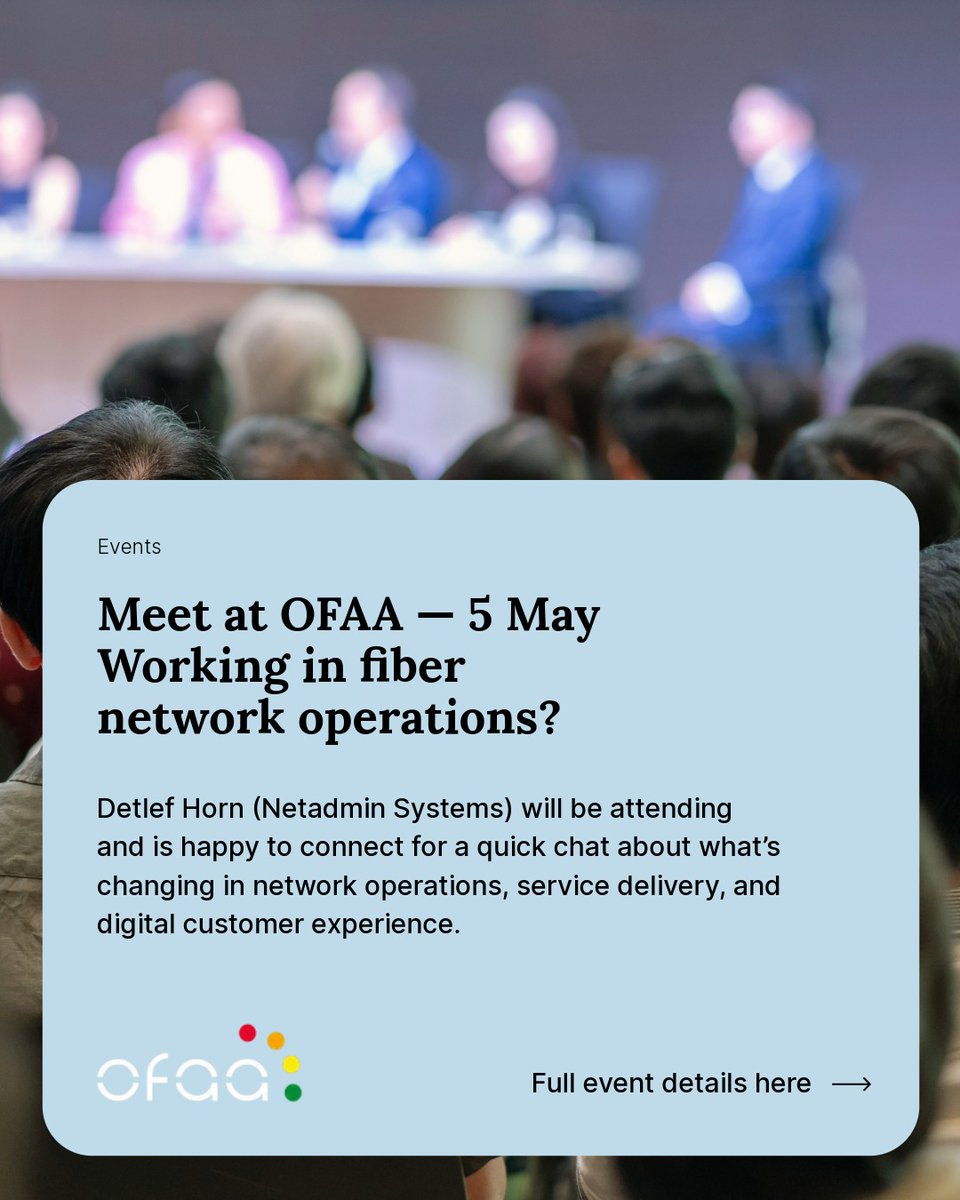 NetadminSystems's tweet photo. Detlef Horn (Netadmin Systems) will be at the OFAA Annual Conference on 5 May, if you’re there too, let’s connect.

See event details here: https://t.co/e4G6TPO4Gn https://t.co/KpNoty4rtG