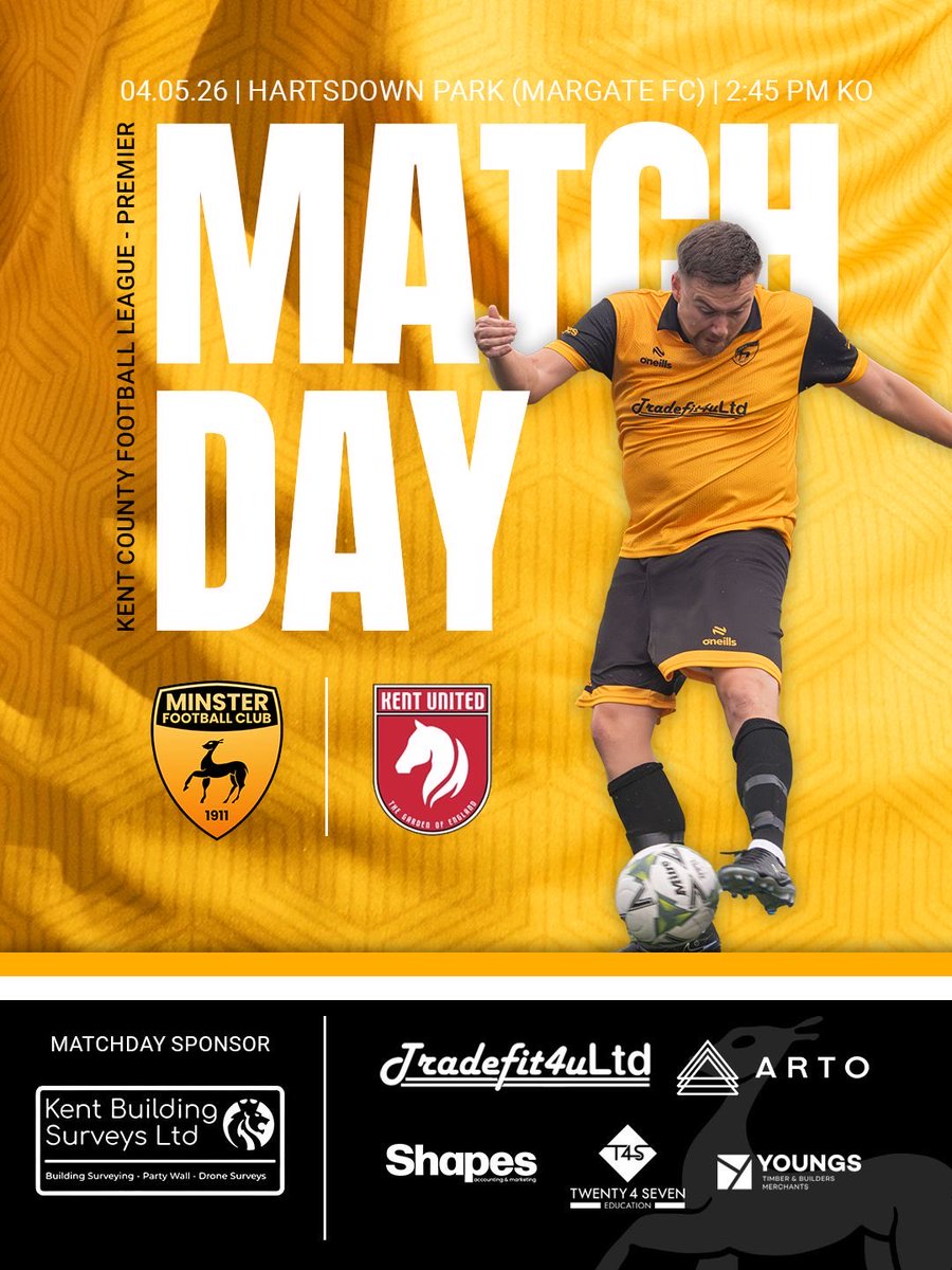 MinsterFC1911's tweet image. LAST GAME OF THE SEASON ⚽️

It’s game day at Hartsdown Park this afternoon as our First Team take on @kentunitedfc in the KCFL Premier Division. 🔥

#MatchDay #NonLeagueFootball #mcmxi #iloveminster