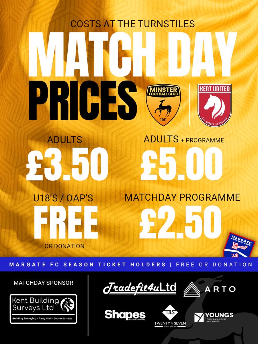 MinsterFC1911's tweet image. LAST GAME OF THE SEASON ⚽️

It’s game day at Hartsdown Park this afternoon as our First Team take on @kentunitedfc in the KCFL Premier Division. 🔥

#MatchDay #NonLeagueFootball #mcmxi #iloveminster