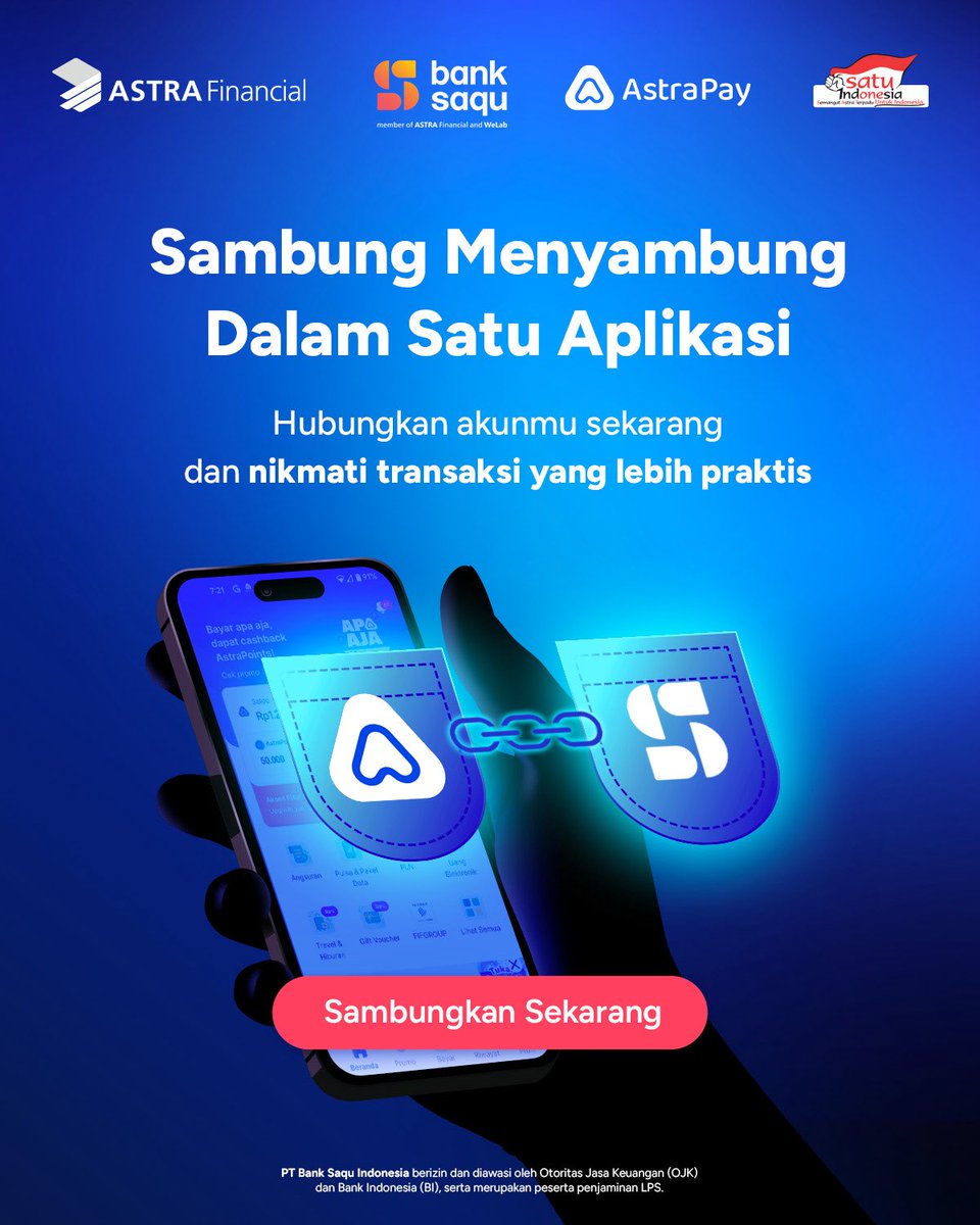 astrapay_id's tweet photo. SEKARANG BISA SAMBUNGKAN BANK SAQU MU DENGAN ASTRA PAY💙

Dengan menghubungkan akun AstraPay, kamu bisa nikmati auto top-up hingga kemudahan transaksi-termasuk perjalanan MRT🚇

Lebih praktis dan lebih terhubung✅ Hubungkan sekarang! #APAAJAAstraPay https://t.co/nXNwZGFtc0