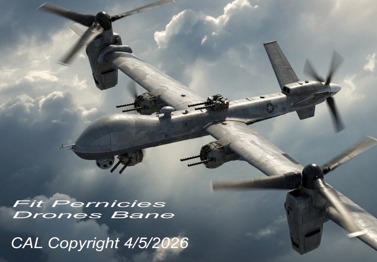 ROCK231976's tweet image. @generalatomics A design I came up with for shooting down drones, I got the idea as I saw a video of #ukraine pilots using prop planes to intercept &amp;amp; shoot down small #drones . Taking elements from the #mq9reaper #ospreyhelicopter &amp;amp; #flyingfortress for me it would have better