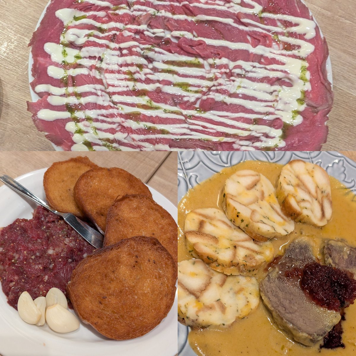 MaruskaKay's tweet photo. 7年前の今頃はチェコ旅行の真っ最中。今年は代々木上原でチェコ料理を堪能。
タタラーク(叩いた生肉)が食べられるとは。思いっきりニンニクこすりつけた揚げパンに載せガブリ、パワー充電。さすが認定店、本格的で、もう全部美味しかったぁ～💕
#チェコへ行こう
#CzechSpecials https://t.co/ske1jBXVya