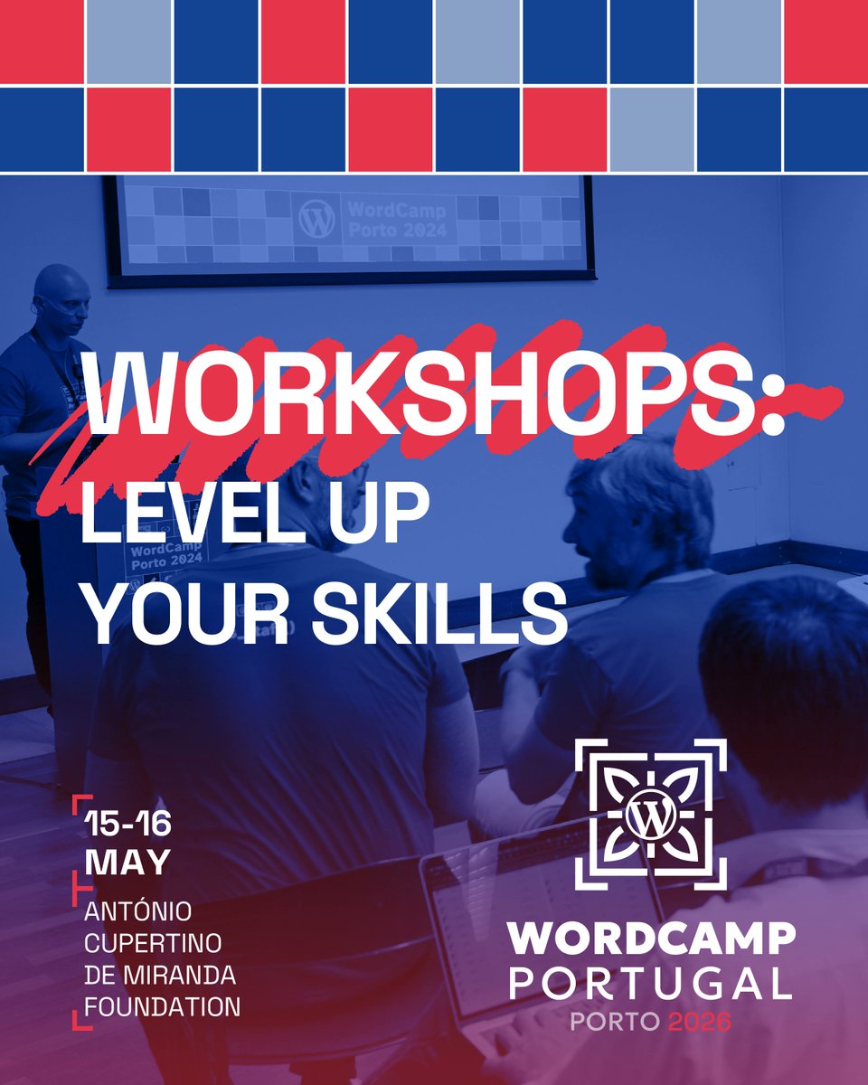 Ready to level up? We’ve just announced 3 practical workshops for WordCamp Portugal 2026! From the WordPress Abilities API to building your own AI accountability bot.

Read more and get your ticket: portugal.wordcamp.org/2026/workshops… 

#WordCampPT #WordPress #OpenSource