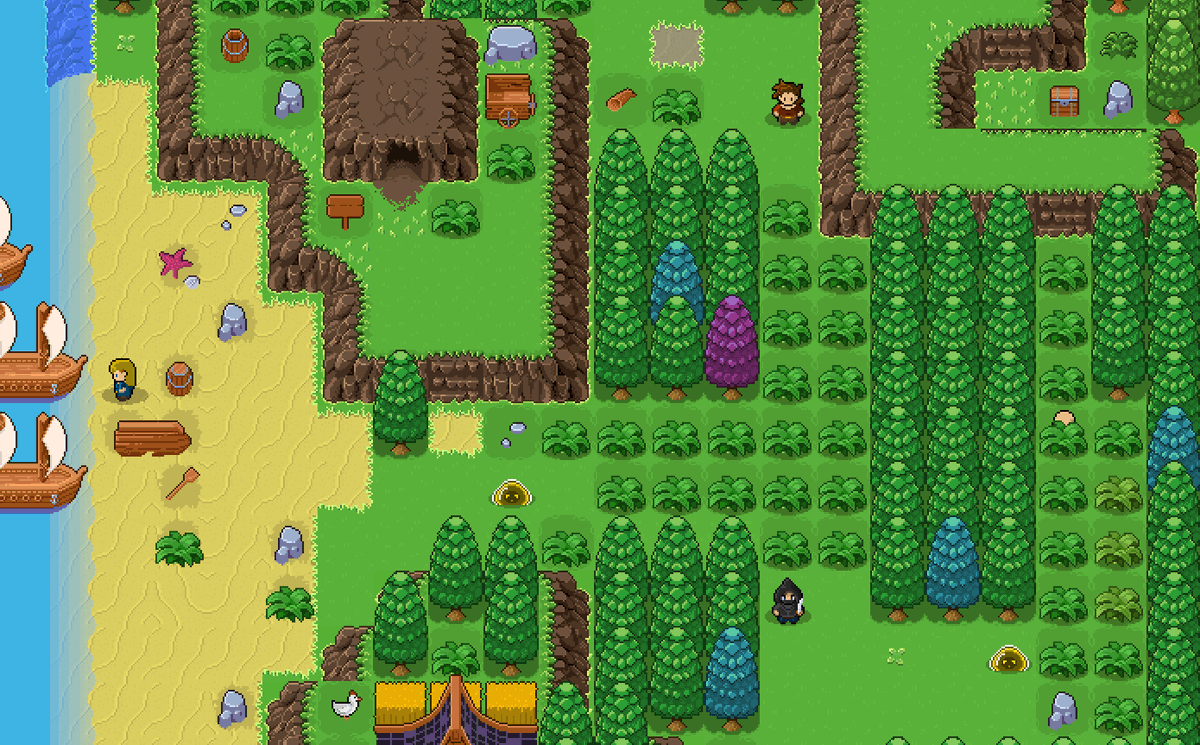 Thanks everyone for the feedback on the last post! 🫶
I've made changes to adapt the entire design to the new grass xD 
-Trees reworked and solid color for the ground-
#Pixleart