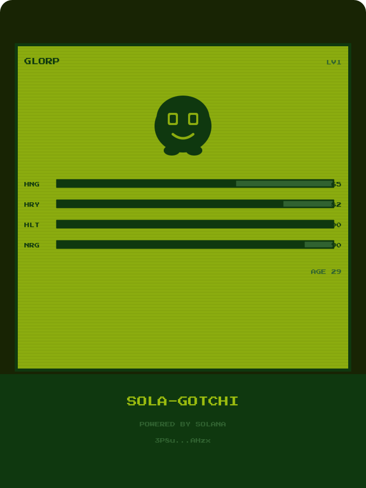 bigzahft's tweet image. My STARTER GLORP (LV1) on SOLA-GOTCHI! #SolaGotchi #Solana #NFT 
@Unrecycling