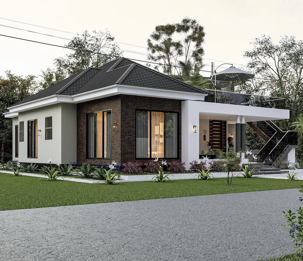 This is the most sought after design for a bungalow right now. Iko na rooftop chilling area with the budget of the legacy bungalows. A slight modification will give you the fountain view when it rains. 

I call it a mansion in disguise because you get the outdoor living like