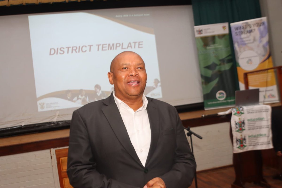 DBE_SA's tweet photo. Earlier this morning, the Director-General of the DBE, Mr Mathanzima Mweli convened a meeting with senior education officials from the Dr Ruth Segomotsi Mompati District at Stelland Primary School in the North West province as part of his #DistrictSupportProgramme.
#EducationZA #GovZAUpdates