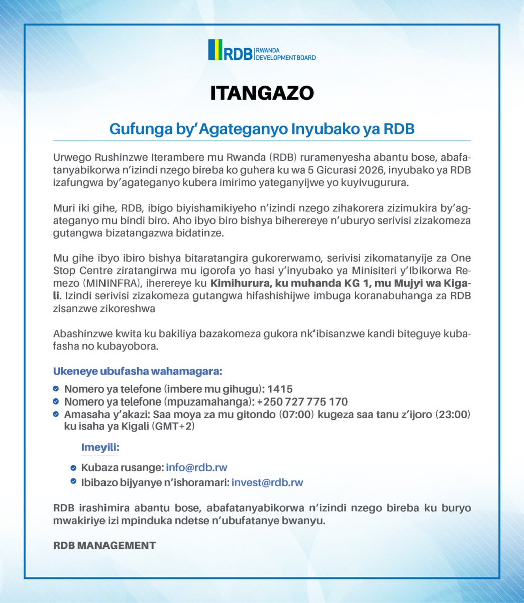 SamKabera's tweet image. AMAKURU 
========
Narabibabwiye,amakuru nta handi mwayakura yizewe atari hano ya #DRONES 

@RDBrwanda bamaze gutangaza ko inyubako bakoreramo ifunzwe by’agateganyo