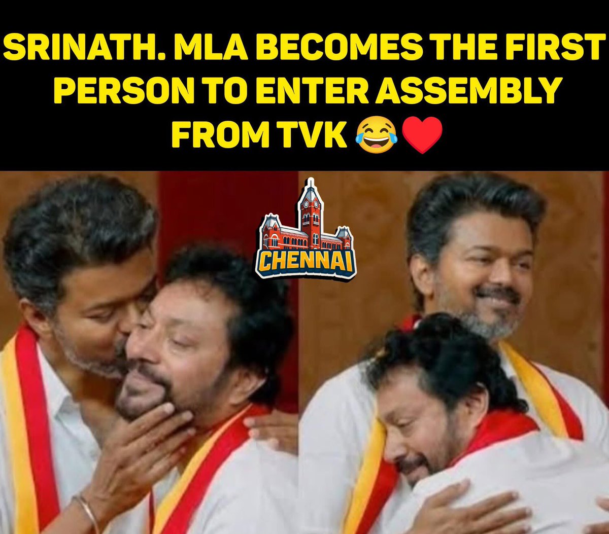 memeschennai's tweet photo. Srinath, MLA 🔥
Becomes the first-ever representative to enter the Assembly from TVK — a historic moment! 🙌🏼🗳️
#TVK #ThalapathyVijay #SrinathMLA #HistoricMoment #TamilNaduPolitics #FirstEntry #Assembly #TNPolitics #BreakingNews #NewEra 🚀 https://t.co/JSK1y9WUfP