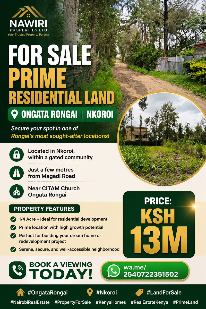 MMweteeli's tweet photo. Prime residential property for sale .
#realestate #ongatarongai https://t.co/rzKQ2h4Haj