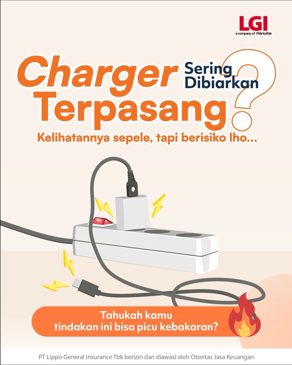 LGI_id's tweet photo. Kebiasaan kecil ini sering dianggap aman 🤔 

Tetapi jika sering dibiarkan terpasang, risikonya bisa kebakaran 🔥

Yuk Swipe untuk tahu kenapa dan cara mencegahnya 👉

#LGI #LGIaCompanyofHanwha #TipsAman #KeselamatanRumah #SiagaGeneral https://t.co/BrO5W5ogAR