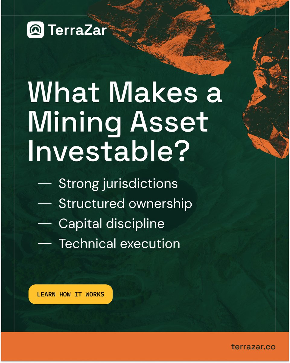 TerraZar_co's tweet photo. Not every #MiningAsset is worth advancing.
As a principal mining holding company, #TerraZar evaluates opportunities through a very specific lens... not just geology, but how an asset can actually be structured, funded, and progressed βοΈ
π https://t.co/B1bby8JT16