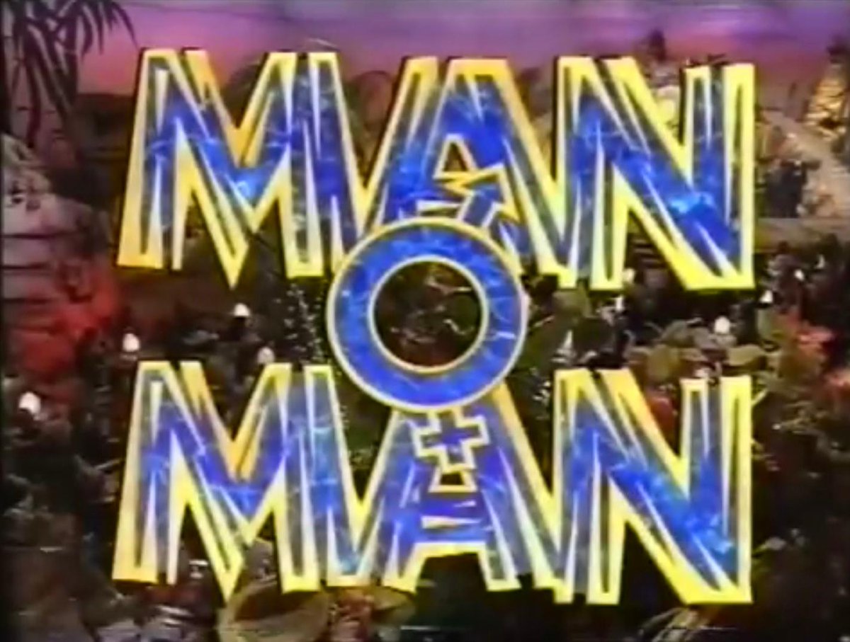 tvark's tweet photo. Man O Man
Gameshow
ITV (Grundy/Anglia)
4 May 1996 - 7 August 1999
2 series - 22 episodes
Host: Chris Tarrant.

10 men compete in front of an all female audience in a spoof of male beauty pageants. The winner gets a motorbike, the losers are pushed into the water by the models. https://t.co/60dibQHz3O
