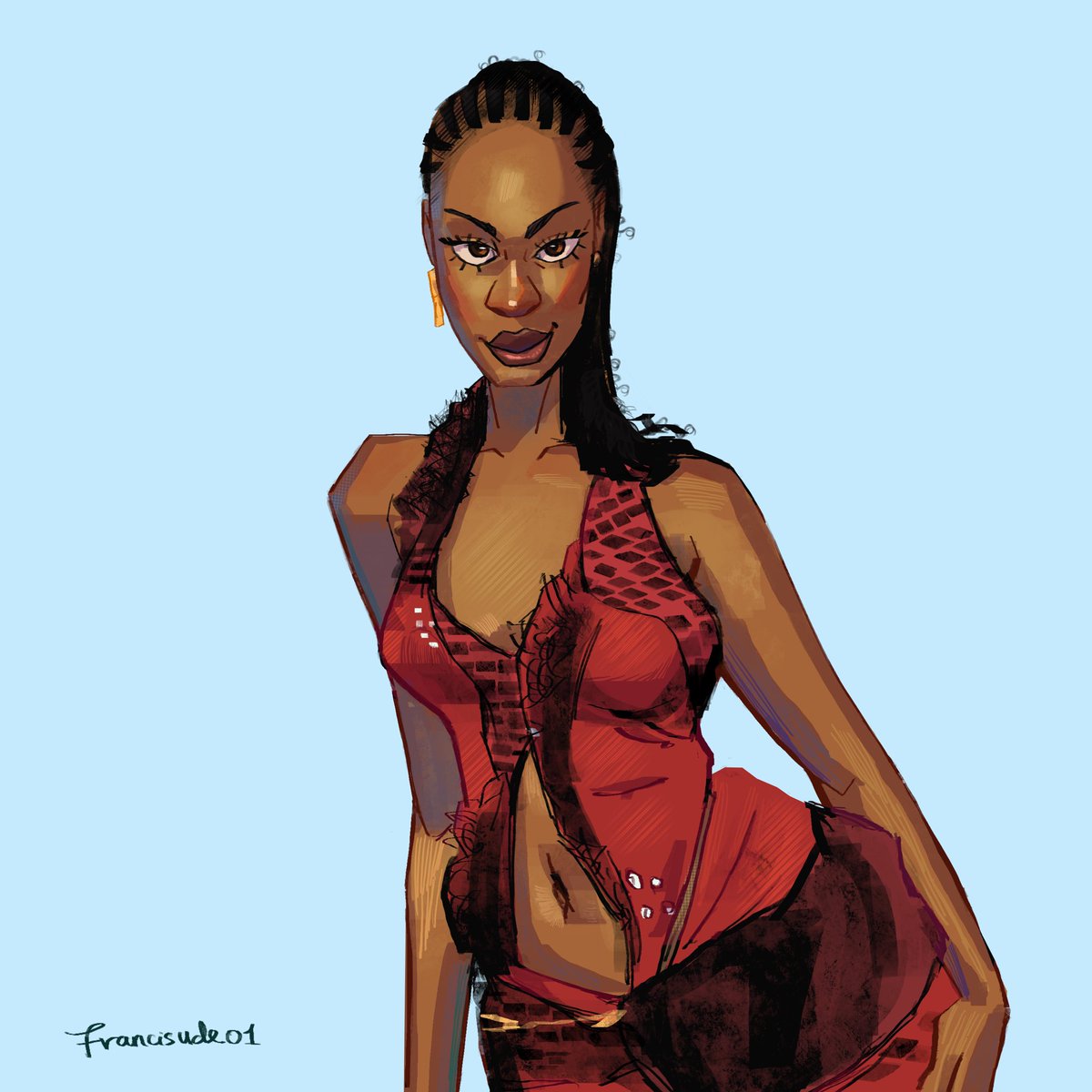 Francisude4's tweet image. Focused on the presence, tone, and a quiet but bold style that doesn’t try to be perfect just striking. 
Making sure Tems lingers in your mind when you come across this art. 
#animation #art #cartoon #2danimation  #anime #conceptart #digitalart #drawingwhileblack #Tems
