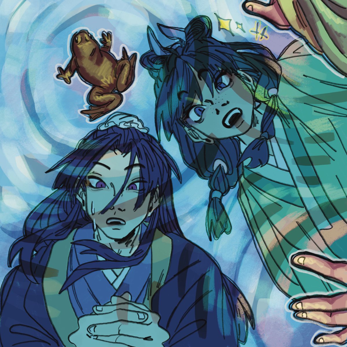 NYANGOG1's tweet photo. one last print illustration before i asleed… two princesses and The Evil And Intimidating Frog #apothecarydiaries https://t.co/aXiklbRR5W
