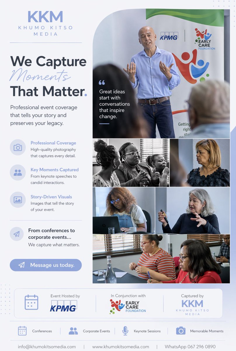 KitsoKhumo's tweet photo. When the #earlycarefoundation partnered with #kpmg for a 2 day training workshop….we were there for all the visuals.
#khumokitsomedia #kkm #cooperateevents #kpmg #earlycarefoundation https://t.co/ODi0gtpf0F https://t.co/zR3JChgdv8