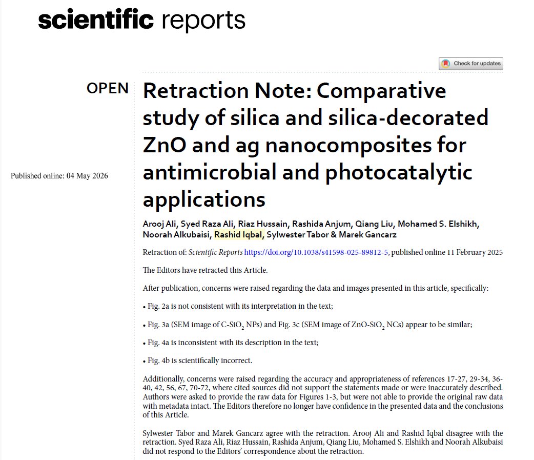 Spottingthespot's tweet image. Retraction nr 17 for professional #papermill #fraud Rashid Iqbal! Notice also the last author Marek Gancarz from @UR_Krakow! He also also several paper mill publications and now his first retraction. The pubpeer topic on this paper is insane (72 comments!) pubpeer.com/publications/E…