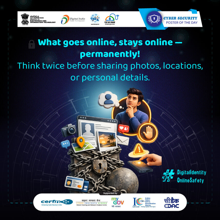 InfoSecAwa's tweet image. #Poster
Once it’s online, it’s hard to erase. Be mindful of what you share—your digital footprint can impact your safety and future.

#CyberSecurity #StaySafeOnline #DigitalIdentity #OnlineSafety #CyberAwareness #PrivacyMatters #ThinkBeforeYouPost #DataProtection