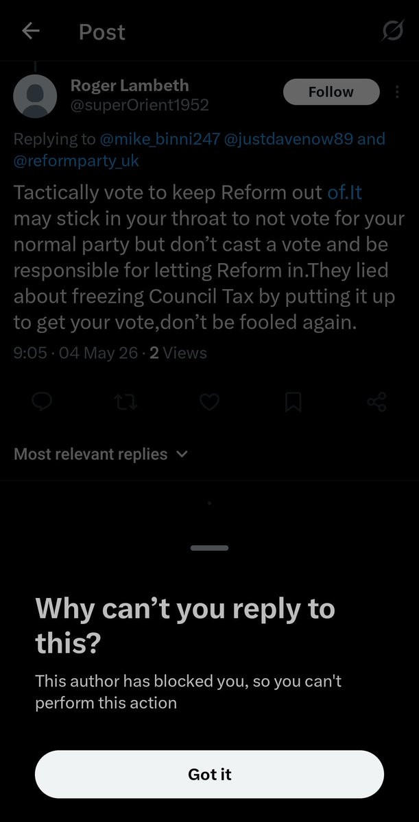 mike_b313's tweet photo. @superOrient1952 @mike_binni247 @justdavenow89 @reformparty_uk Vote @reformparty_uk you fool. Labour already put council tax threshold up you bloody tool.
Lol. A block. Leftie dna https://t.co/dYsL1w6RLS