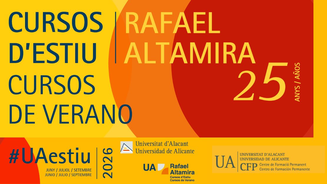 cfp_ua's tweet image. 🎓 Cursos de Verano "Rafael Altamira" 2026 | @UA_Universidad 

📚 Consulta la programación completa y realiza tu inscripción en línea:

ℹ️ bit.ly/3QEcZur

#SummerSchool #HigherEducation #StudyInSpain #UniSommer