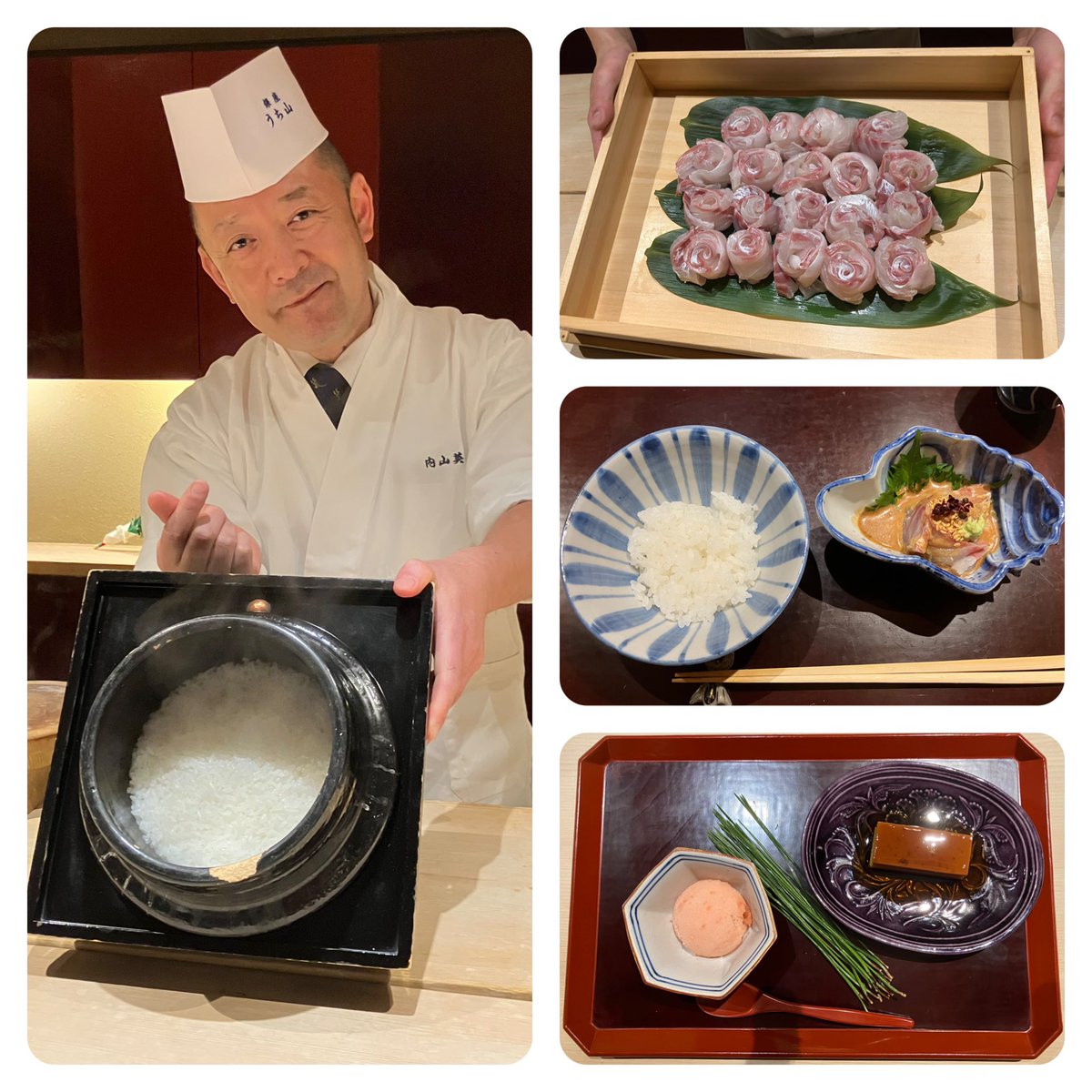 spoon_obasan's tweet photo. 銀座うち山
季節に合わせた調度や旬の食材✨和食の素晴らしさを改めて感じます。大将の軽妙なトークで楽しく食事が進みます。焼き胡麻豆腐は何度食べても美味しい。京都の筍を炊いたのも素晴らしい。そして釜で炊いた美味しいご飯！ねっとりした鯛も胡麻ダレも最高。どの皿も絶品で幸せな時間でした🥰 https://t.co/TEo0y9yWMR