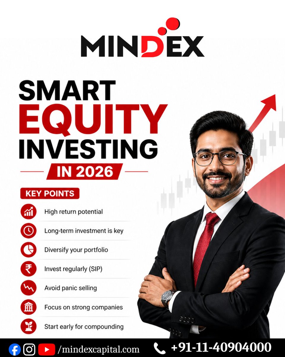 mindexcapital's tweet image. Smart Equity Investing in 2026

✔️Think long-term.
✔️Diversify.
✔️Invest regularly (SIP).
✔️Avoid panic selling.
✔️Pick strong companies.

Start early. Let compounding build your wealth.

#EquityInvesting #SIP #StockMarketIndia #WealthCreation #InvestSmart #mindexcapitalofficial