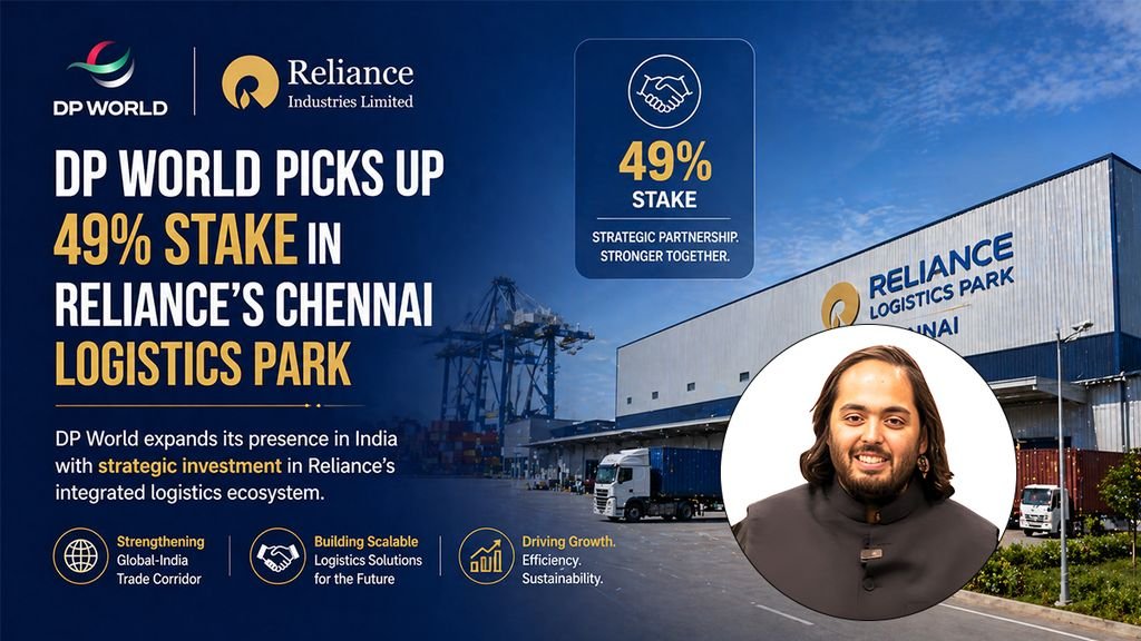 arora_deva5228's tweet image. Big logistics play!🚢
DP World acquires a 49% stake in Reliance Industries Limited’s Chennai logistics park, boosting India’s trade corridors &amp;amp; supply chain efficiency 🇮🇳📈

#DPWorld #Reliance #Logistics #IndiaGrowth #SupplyChain #Investment #BusinessNews #Infrastructure #Trade