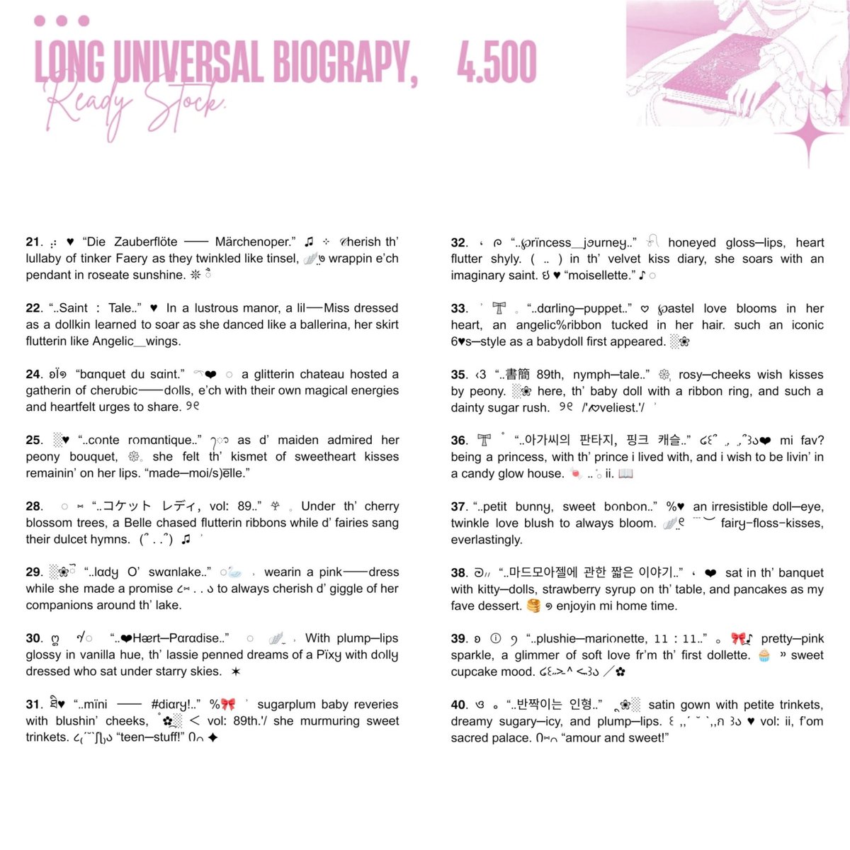 psetalschix's tweet photo. Mind to repost? Thanᱺkiss!

🦴݄⠀Henllo, Mi Love!⠀♡⠀𓈒
I’m tippy─toeing in with a teeny─tiny basket
ofᱺ “Ready To Use Biography Wording!” %🎀˒
░❀ᵎ 🌟˒˒ Wishing it mizzles a petite glee onto
your dreamy lil’ profile, yAtta!

♪ 📥˓ Just slide into mi DMs if ya want some! https://t.co/7gkREyT1Tp