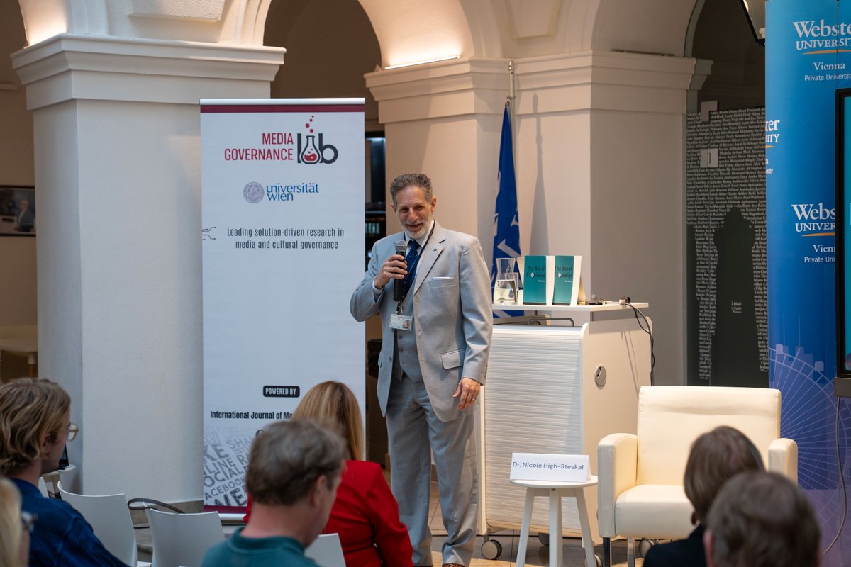 WebsterVienna's tweet photo. 🎓 New lecture series launched! “Transformation and Pressure in Media and Cultural Governance,” hosted at WVPU with the University of Vienna, explores how AI reshapes knowledge, power and trust. https://t.co/m0c9GHqsTr