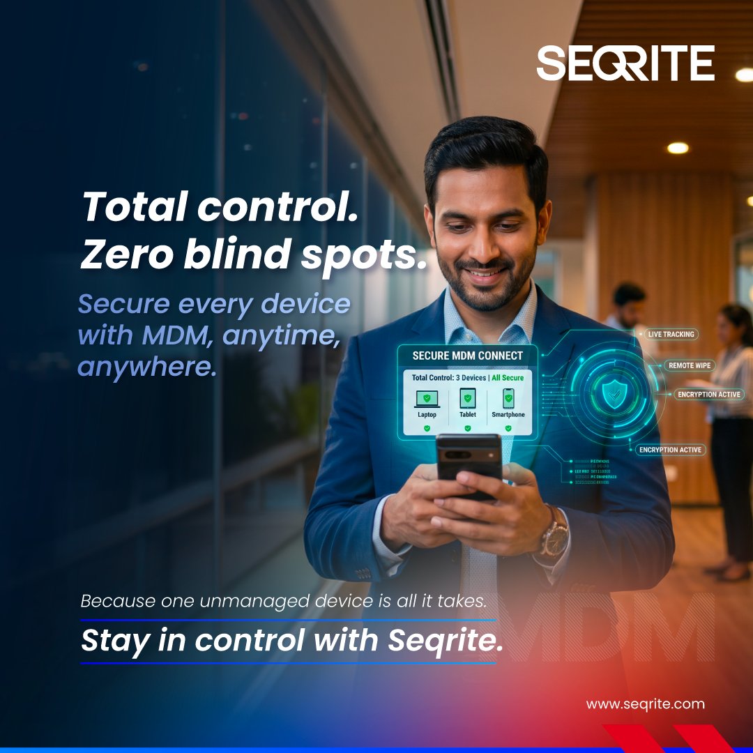 Seqrite's tweet photo. With Seqrite Mobile Device Management (MDM), you get complete control over your device ecosystem, anytime, anywhere. Learn more: https://t.co/NkhAVnDS2G
#Seqrite #MDM #CyberSecurity #EndpointSecurity #DeviceManagement #ZeroTrust #BusinessSecurity https://t.co/pjuGQ9I8uh