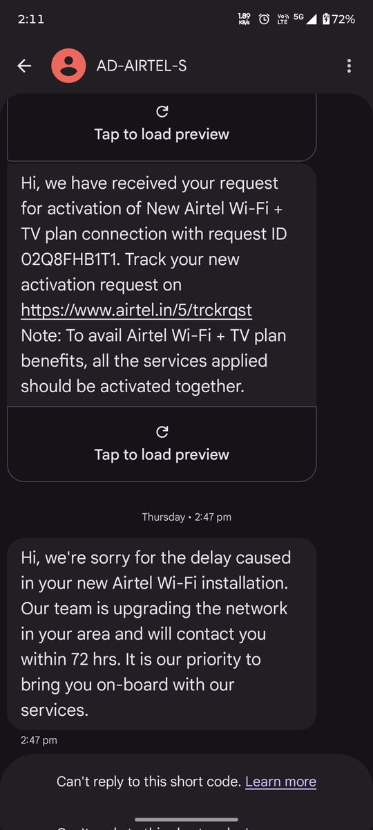 Tamilarasan_X's tweet image. @airtelindia @Airtel_Presence Update: Your team promised resolution within 72 hours (in writing). It's now been 5+ days since payment &amp;amp; still NO installation.
Request ID: 02Q8FHB1T1 | ₹1500 paid
I need installation TODAY or a full refund.
This is affecting my livelihood #WFH