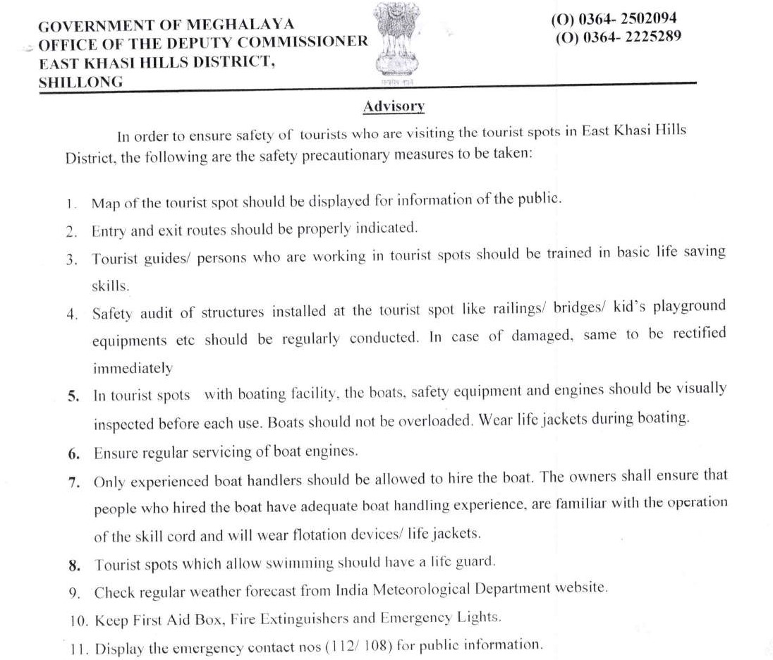 MeghalayaGov's tweet image. #Advisory for #Tourists visiting #TouristSpots in #EastKhasiHills District - #Jingbthah ban lait na kino kino ki jingjia ba #Sngewsih @DiprMeghalaya @KurbahRossetta @DC_EKH @meghtourism  @MeghSdma @EKH_Police @meghalayahealth (meghalaya.gov.in/sites/default/…)