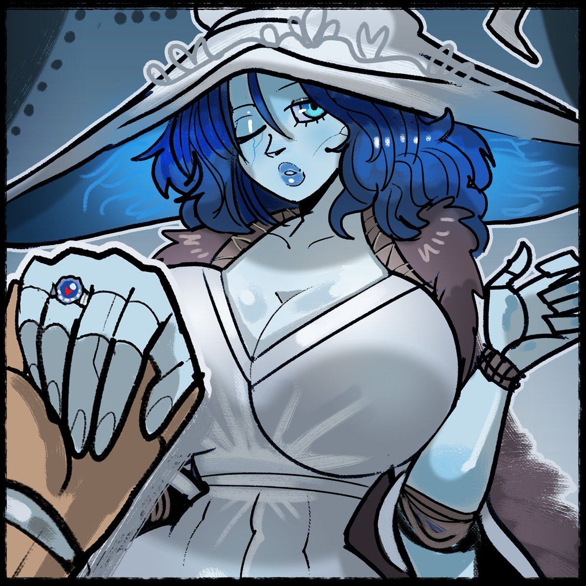 JackGhigo's tweet image. Elden Ring lets you live the ultimate fantasy:
 holding hands with a cute witch GF!
Lunar Princess Ranni awaits… hope you invested in the right stats, Tarnished.
💙💙💙
#EldenRing #Ranni #FanArt