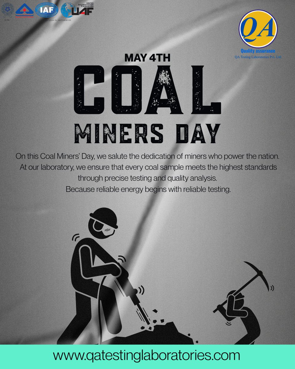 LaboratoriesQa's tweet image. Saluting the miners &amp;amp; powering quality through precise coal testing.
#CoalMinersDay #CoalTesting #QualityMatters #EnergyIndia