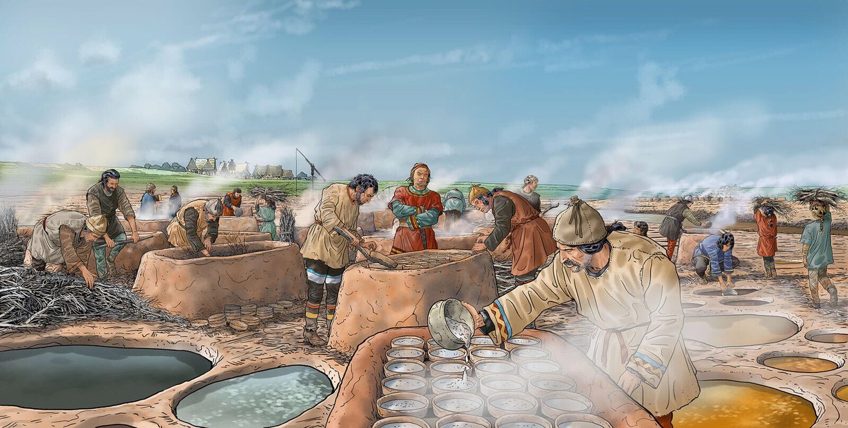Iovincorix's tweet photo. Early Iron Age Celts processing salt in eastern France (6th century BC), illustration by Loïc Derrien. https://t.co/ZojsrdBxf2