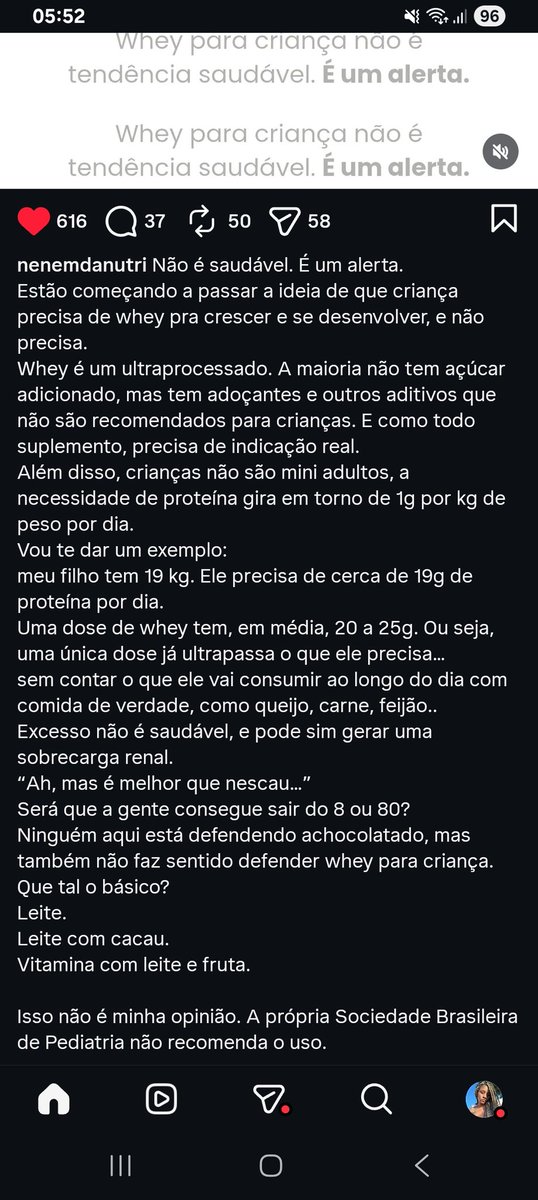 jamileyjs's tweet photo. já é a terceira nutri que eu sigo que faz um post explicando que nao é saudável whey para crianças.  que tempo sombrio vivemos ein
o tiktok tem que acabar ! https://t.co/clA8PHb042