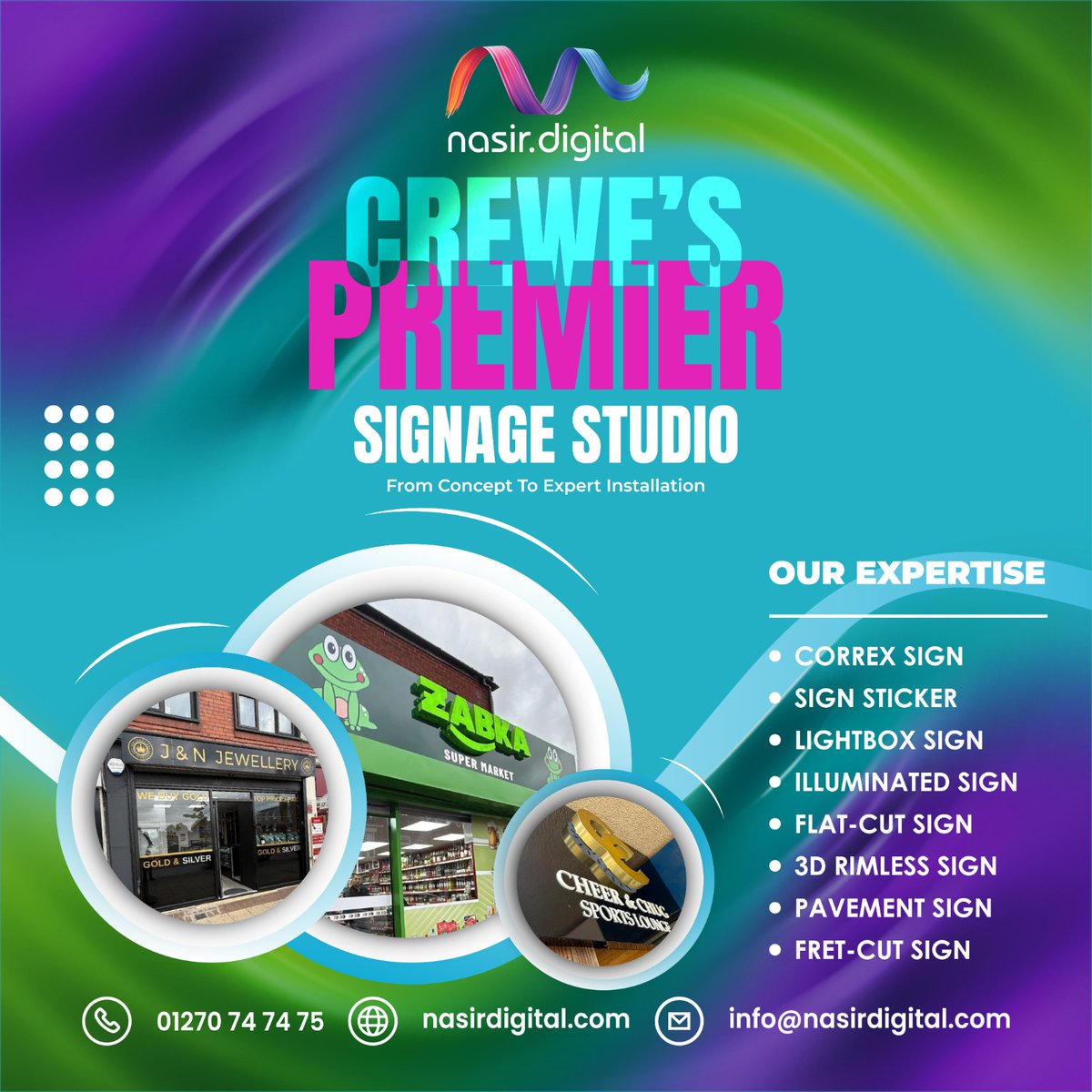 nasirdigital33's tweet image. Crewe's Premier Signage Studio.
Learn more: nasirdigital.com
Or
Call us: 01270 74 74 75
#printingservices #designer #WallSign #fretcutsign #3dsigns #roundsign