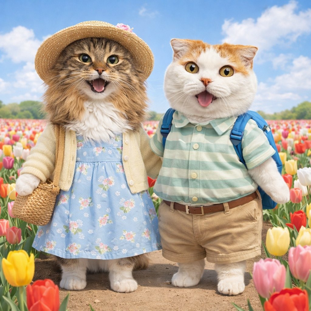 akeminnie's tweet image. イヴチョコ、チューリップ畑へ行くの巻。
#EveChocoTrip #Catstagram