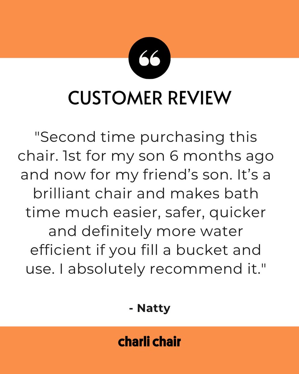 Customer Review!

"Second time purchasing this chair. 1st for my son 6 months ago and now for my friend’s son. It’s a brilliant chair and makes bath time much easier, safer, quicker and definitely more water efficient if you fill a bucket and use...."

- Natty