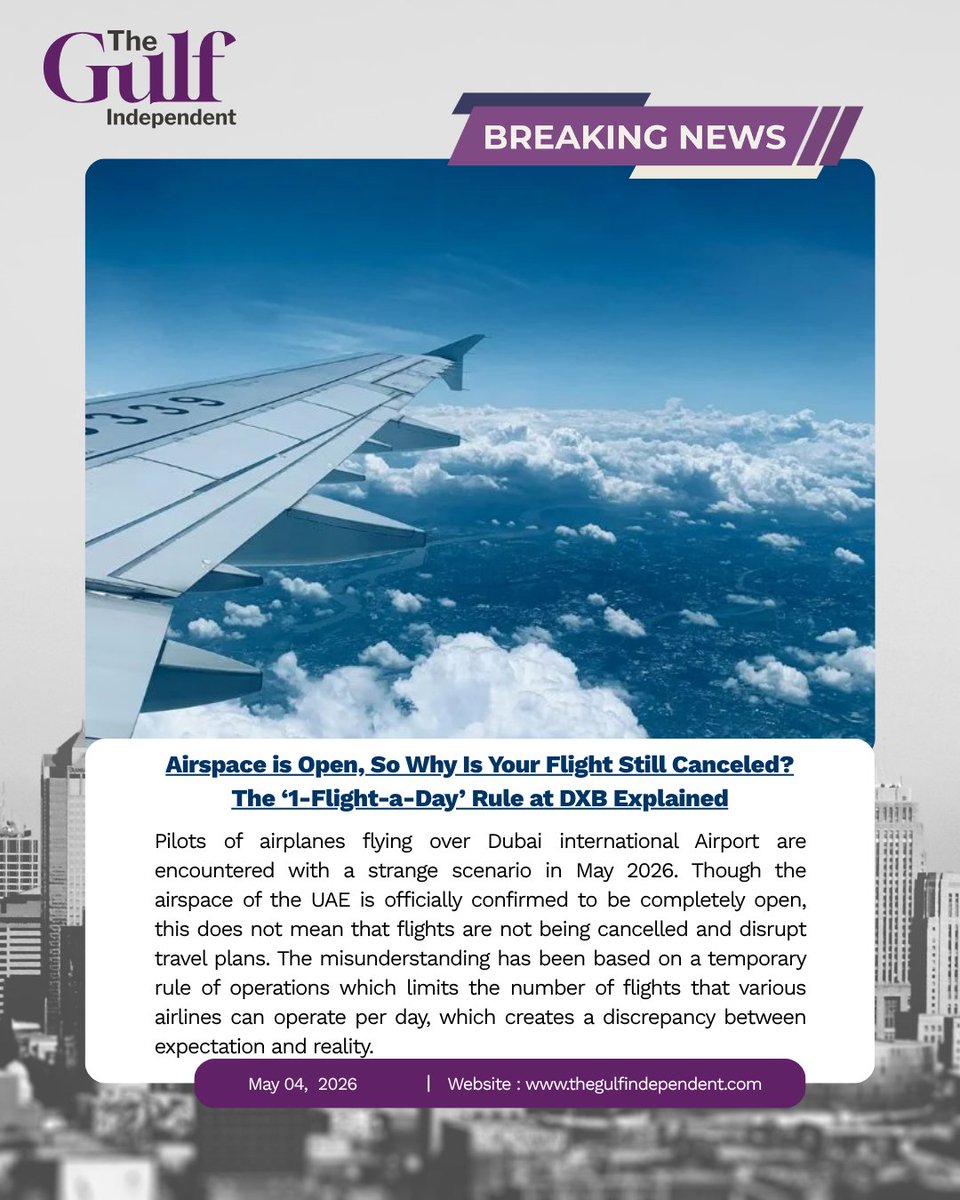 IndependentGulf's tweet image. UAE skies are open, yet passengers are still stranded. The reason is not closed airspace—it’s Dubai Airport’s temporary daily flight cap for some airlines. Expect schedule changes, expensive tickets, and uncertainty. #DubaiAirport #DXB #TravelAlert #AirlineNews #UAETravel